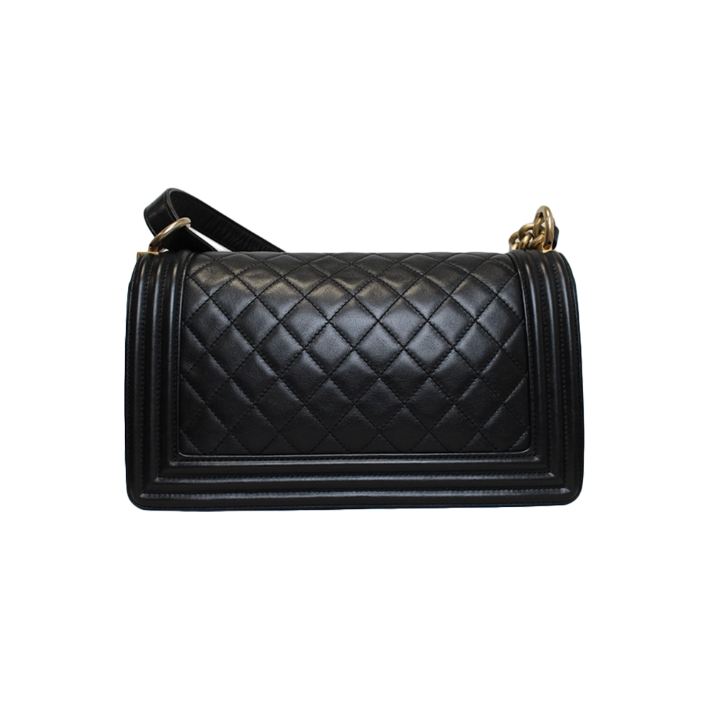 CHANEL Medium Black Lambskin Boy Bag Gold Hardware CHANEL Medium Black Lambskin Boy Bag Gold Hardware