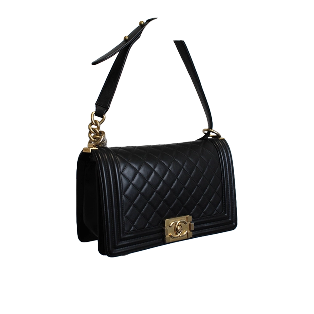 CHANEL Medium Black Lambskin Boy Bag Gold Hardware CHANEL Medium Black Lambskin Boy Bag Gold Hardware
