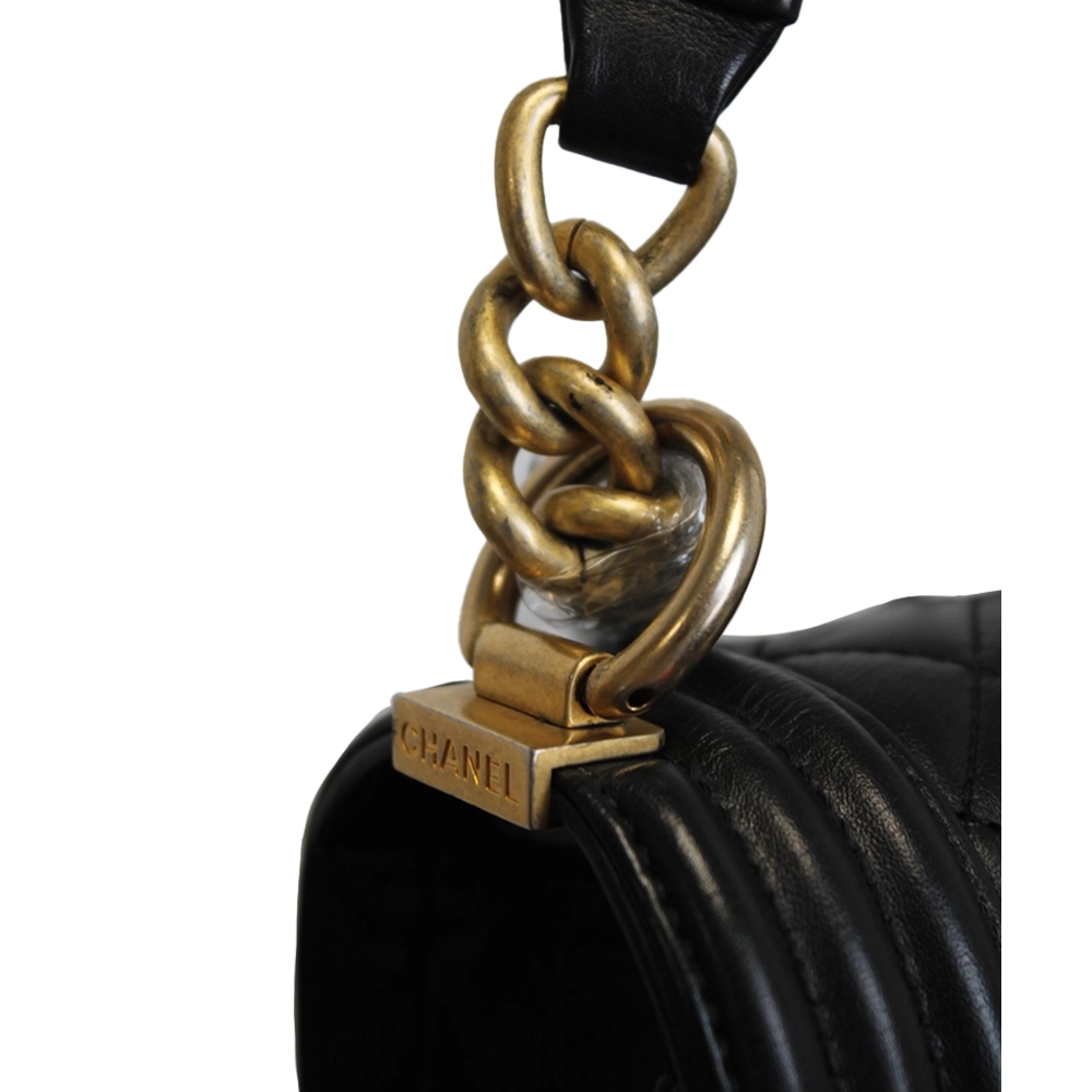 CHANEL Medium Black Lambskin Boy Bag Gold Hardware CHANEL Medium Black Lambskin Boy Bag Gold Hardware