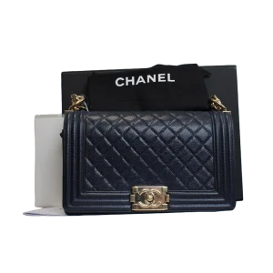 CHANEL Medium Navy Caviar Leather Boy Bag