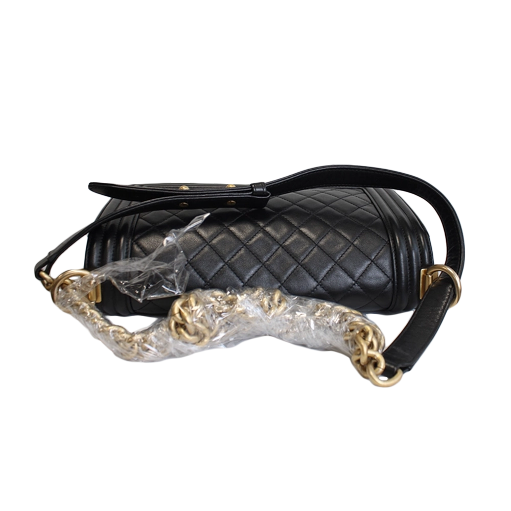 CHANEL Medium Black Lambskin Boy Bag Gold Hardware CHANEL Medium Black Lambskin Boy Bag Gold Hardware
