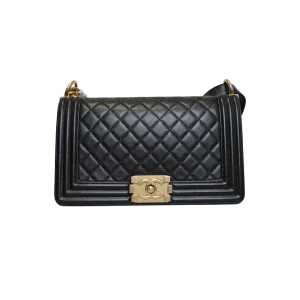 CHANEL Medium Black Lambskin Boy Bag Gold Hardware