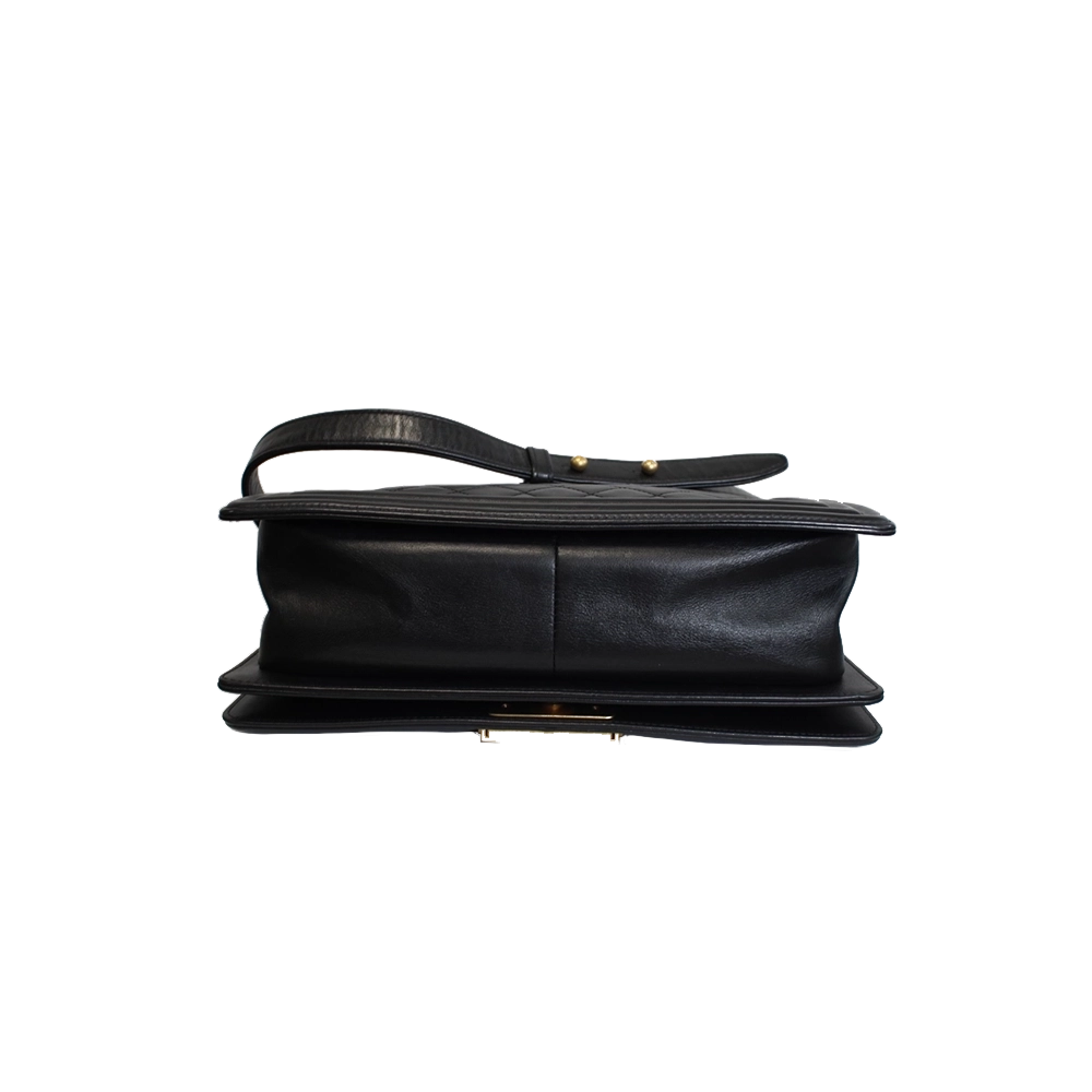 CHANEL Medium Black Lambskin Boy Bag Gold Hardware CHANEL Medium Black Lambskin Boy Bag Gold Hardware