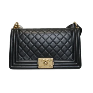CHANEL Medium Black Lambskin Boy Bag Gold Hardware
