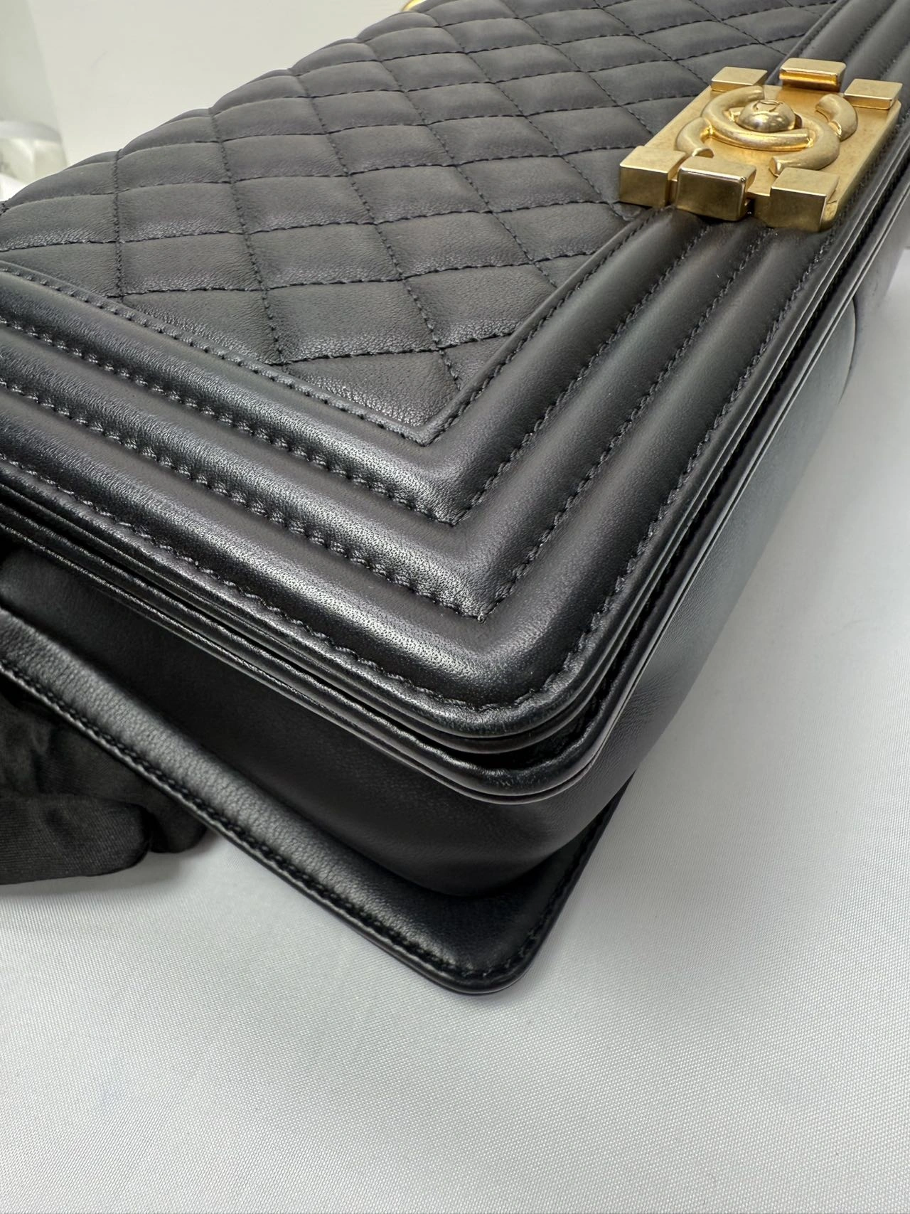 CHANEL Medium Black Lambskin Boy Bag Gold Hardware CHANEL Medium Black Lambskin Boy Bag Gold Hardware