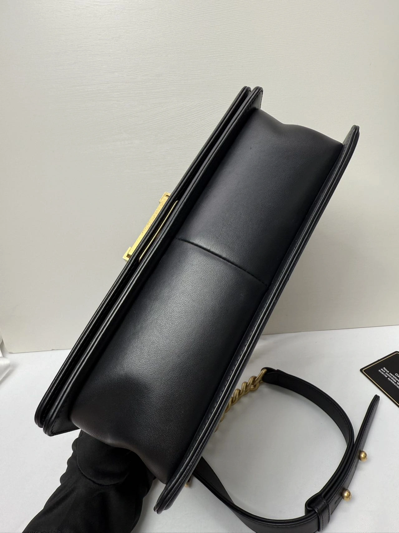 CHANEL Medium Black Lambskin Boy Bag Gold Hardware CHANEL Medium Black Lambskin Boy Bag Gold Hardware
