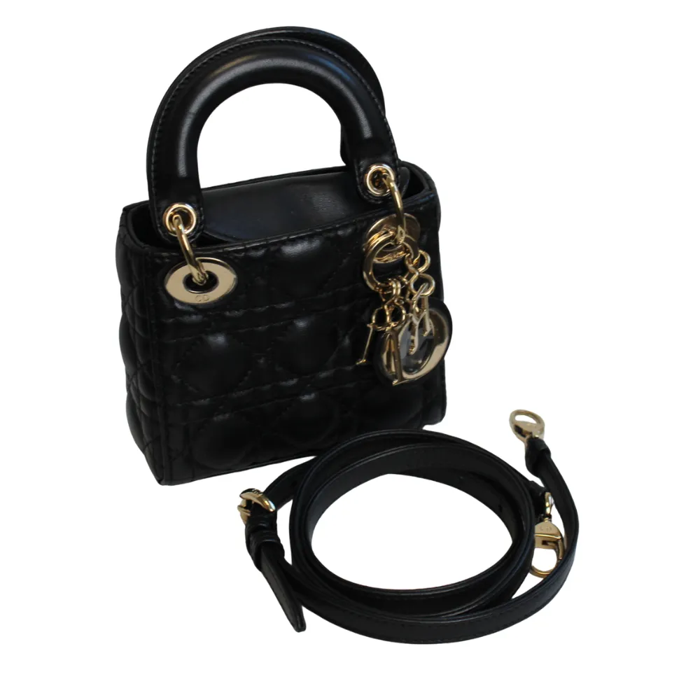 DIOR Lady Dior Micro Bag Black Cannage Lambskin Gold Hardware DIOR Lady Dior Micro Bag Black Cannage Lambskin Gold Hardware