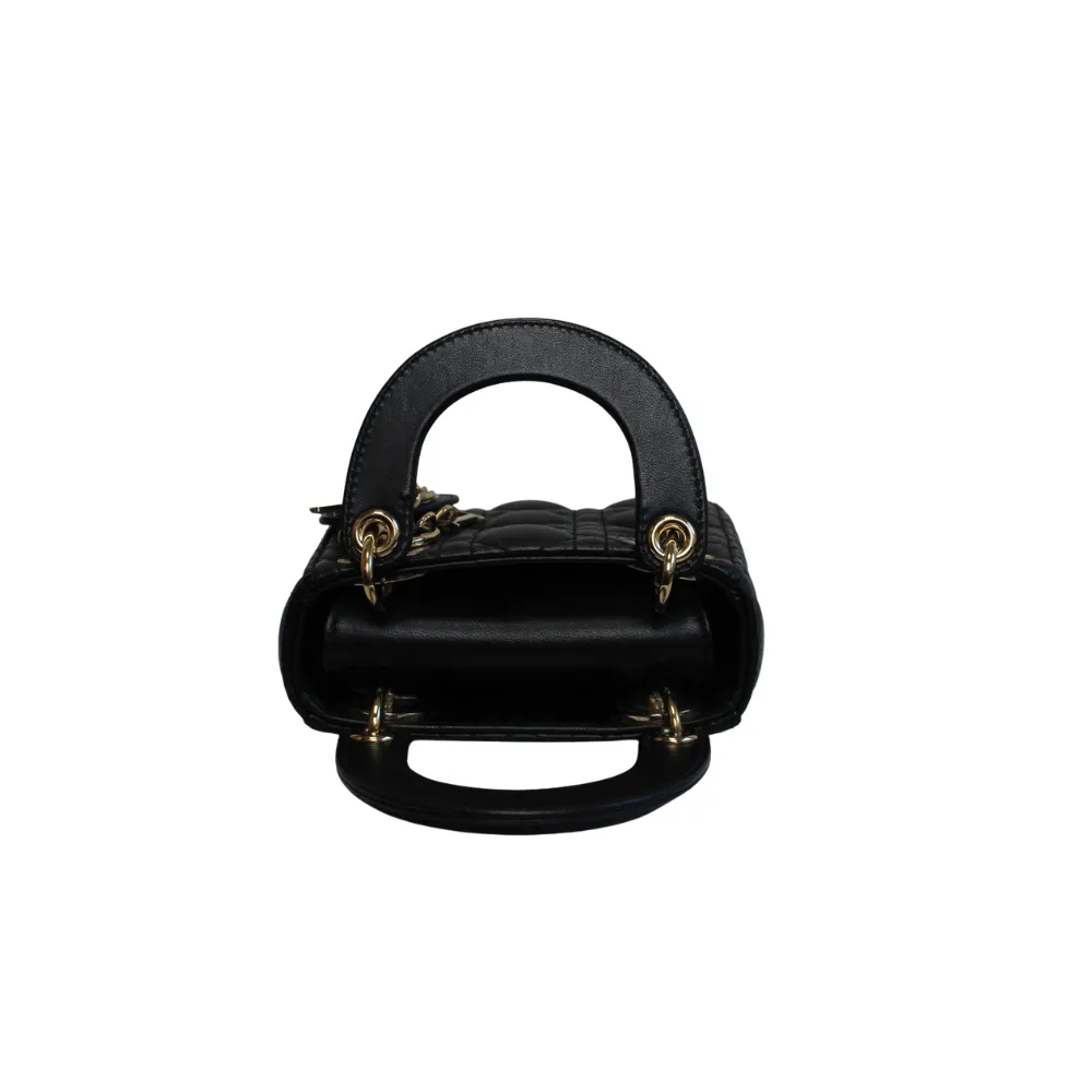 DIOR Lady Dior Micro Bag Black Cannage Lambskin Gold Hardware DIOR Lady Dior Micro Bag Black Cannage Lambskin Gold Hardware