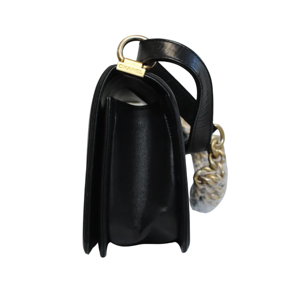 CHANEL Medium Black Lambskin Boy Bag Gold Hardware CHANEL Medium Black Lambskin Boy Bag Gold Hardware