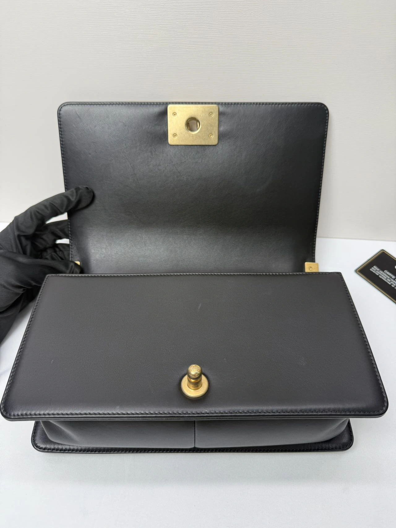 CHANEL Medium Black Lambskin Boy Bag Gold Hardware CHANEL Medium Black Lambskin Boy Bag Gold Hardware