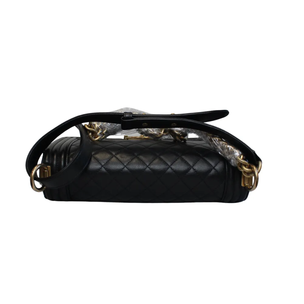 CHANEL Medium Black Lambskin Boy Bag Gold Hardware CHANEL Medium Black Lambskin Boy Bag Gold Hardware
