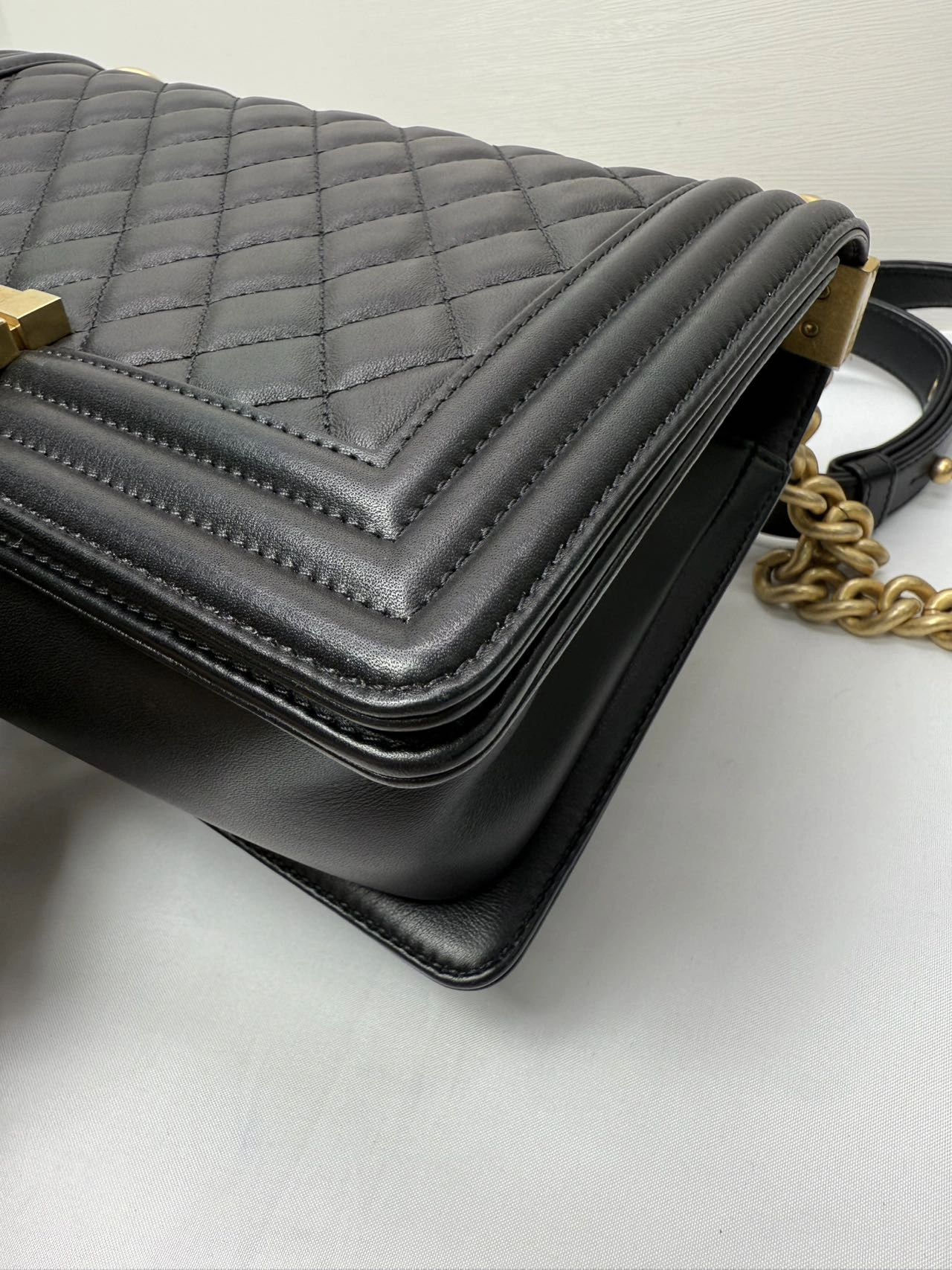 CHANEL Medium Black Lambskin Boy Bag Gold Hardware CHANEL Medium Black Lambskin Boy Bag Gold Hardware