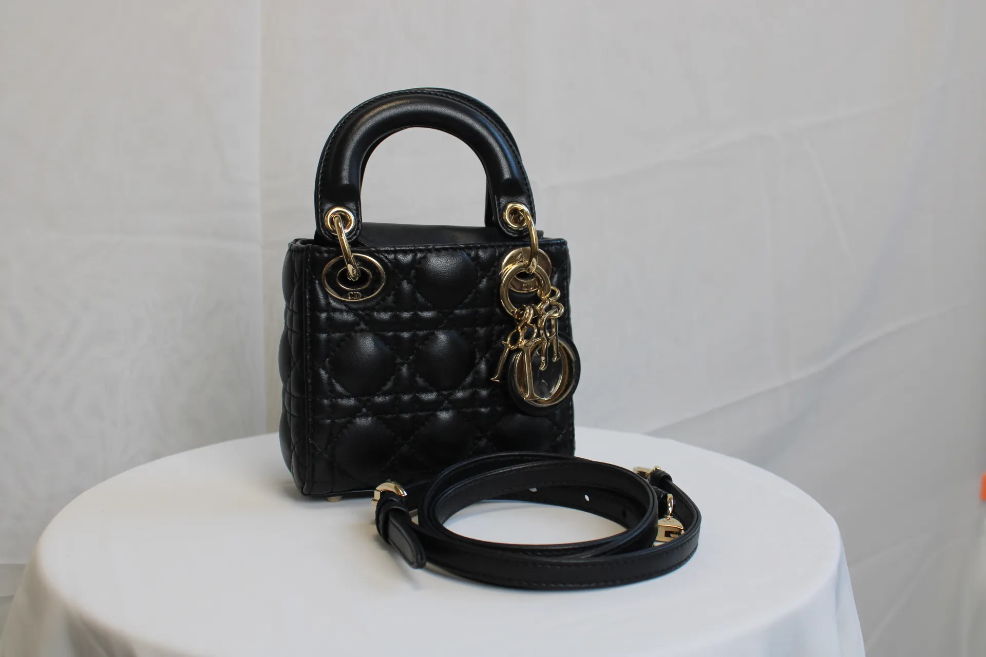 DIOR Lady Dior Micro Bag Black Cannage Lambskin Gold Hardware DIOR Lady Dior Micro Bag Black Cannage Lambskin Gold Hardware