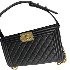 CHANEL Medium Black Lambskin Boy Bag Gold Hardware