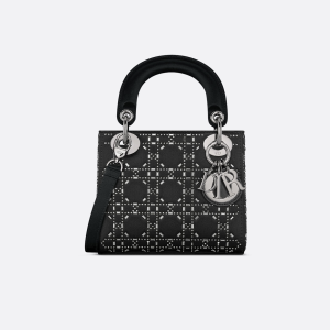 DIOR Mini Lady Dior Bag Black Strass Cannage Satin
