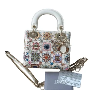 DIOR Lady Dior Mini Bag Calfskin Embroidered Beaded Geometric