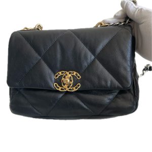 CHANEL Small 19 Black Shiny Lambskin Handbag