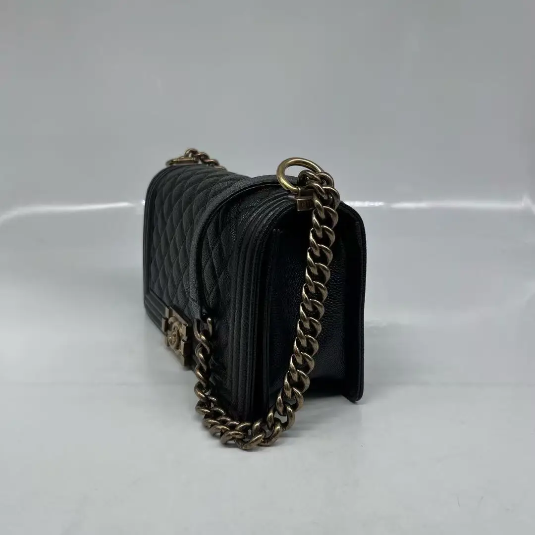 CHANEL Medium Boy Bag Black Caviar Leather Gold Hardware CHANEL Medium Boy Bag Black Caviar Leather Gold Hardware