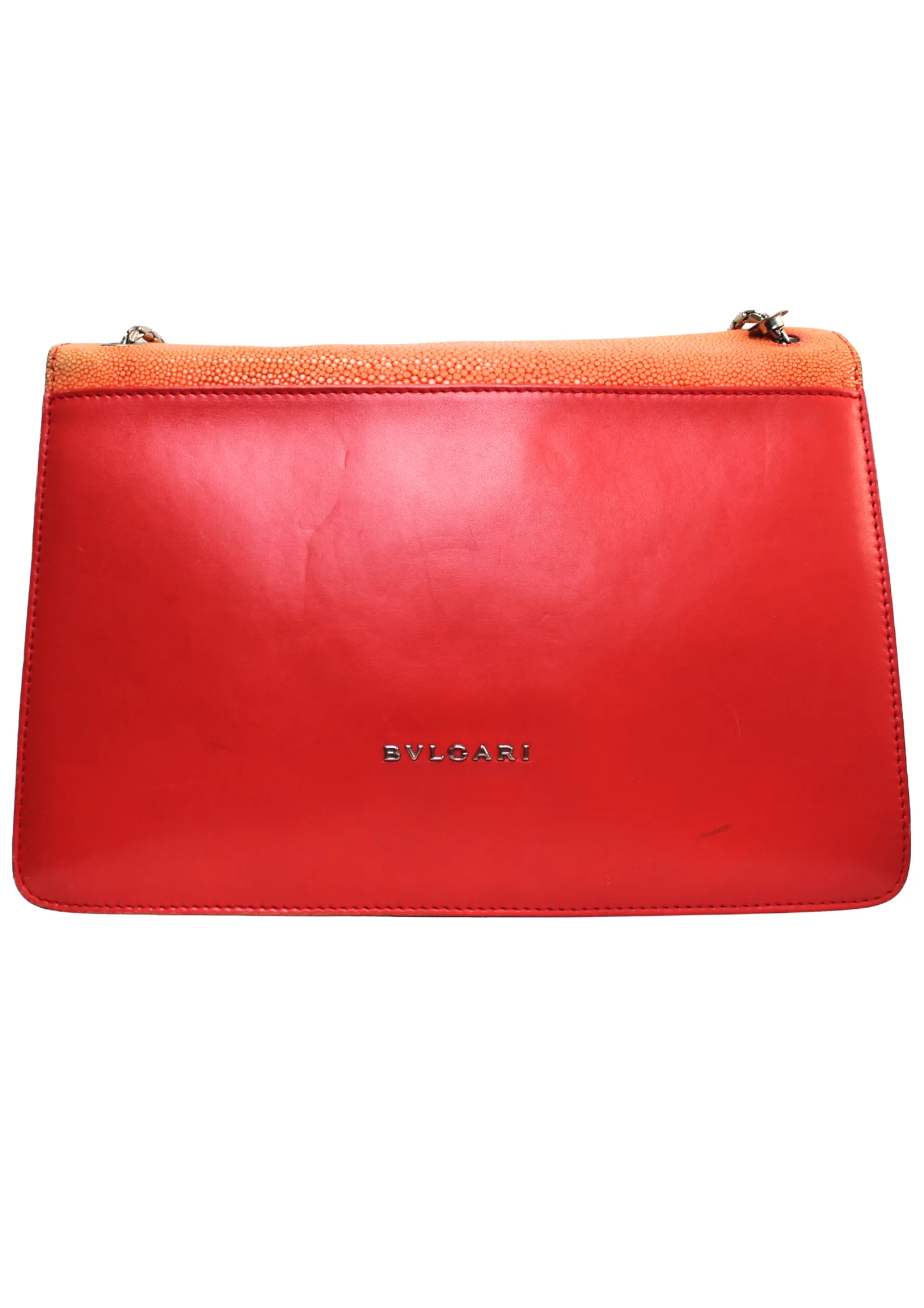 BVLGARI Embellished Orange Stingray Serpenti Shoulder Bag Forever Chain Strap BVLGARI Embellished Orange Stingray Serpenti Shoulder Bag Forever Chain Strap