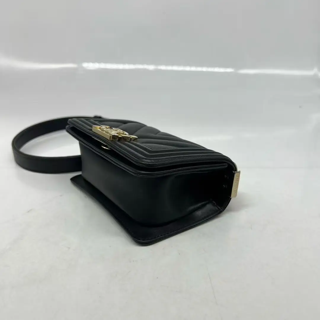 Chanel Black Caviar Leather Chevron Quilted Small Boy Bag Chanel Black Caviar Leather Chevron Quilted Small Boy Bag