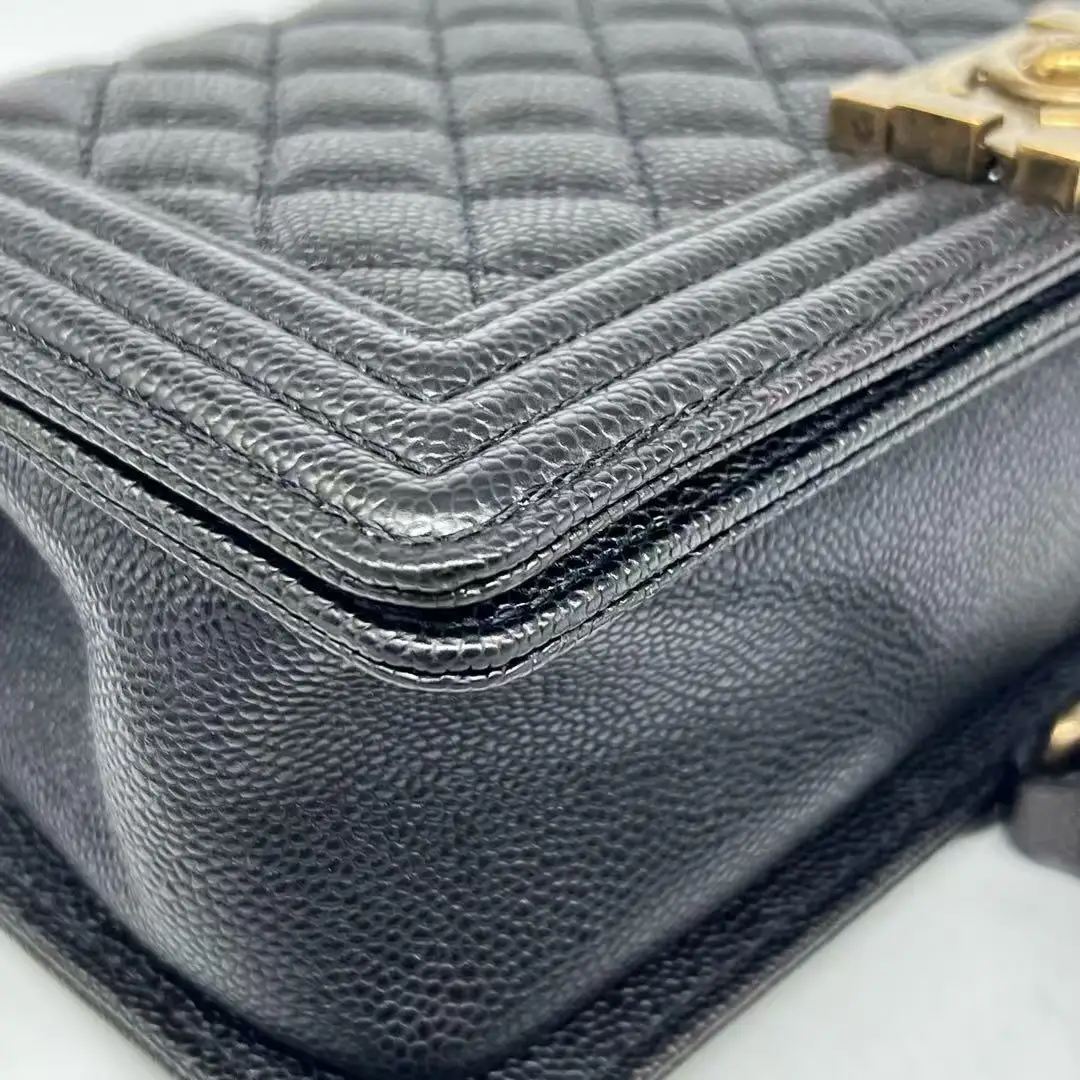 CHANEL Medium Boy Bag Black Caviar Leather Gold Hardware CHANEL Medium Boy Bag Black Caviar Leather Gold Hardware