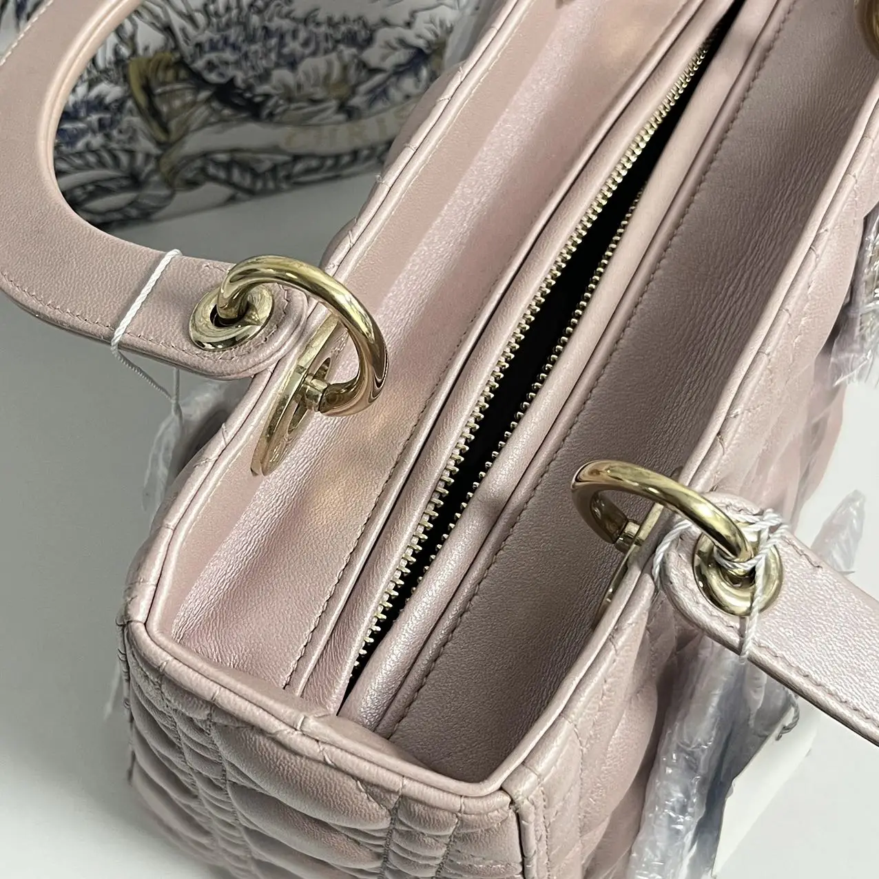 DIOR Pearl Pink Lambskin Medium Lady Dior Bag DIOR Pearl Pink Lambskin Medium Lady Dior Bag