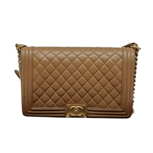 CHANEL Medium Boy Bag Beige Lambskin Gold Hardware