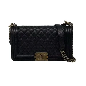 CHANEL Medium Boy Bag Black Caviar Leather Gold Hardware