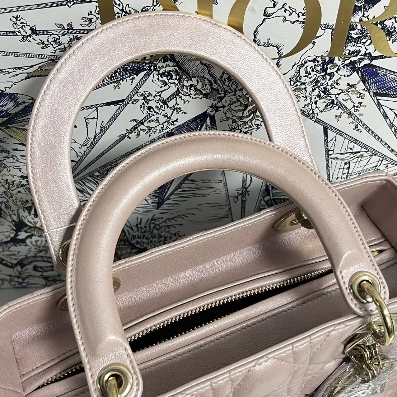 DIOR Pearl Pink Lambskin Medium Lady Dior Bag DIOR Pearl Pink Lambskin Medium Lady Dior Bag