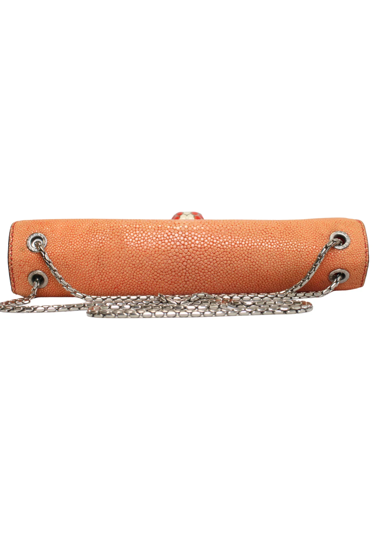 BVLGARI Embellished Orange Stingray Serpenti Shoulder Bag Forever Chain Strap BVLGARI Embellished Orange Stingray Serpenti Shoulder Bag Forever Chain Strap