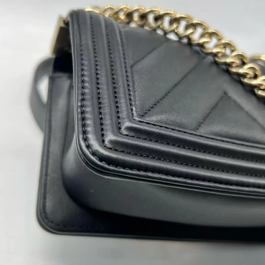 Chanel Black Caviar Leather Chevron Quilted Small Boy Bag Chanel Black Caviar Leather Chevron Quilted Small Boy Bag
