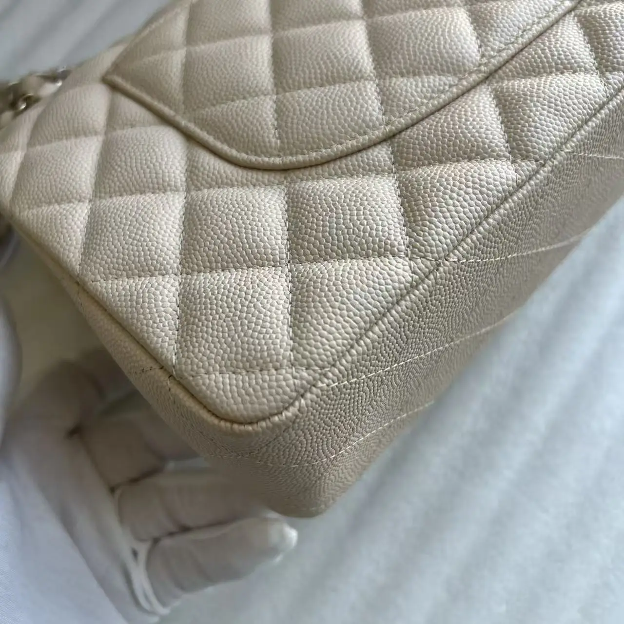 CHANEL Beige Medium Lambskin Classic Flap Handbag CHANEL Beige Medium Lambskin Classic Flap Handbag
