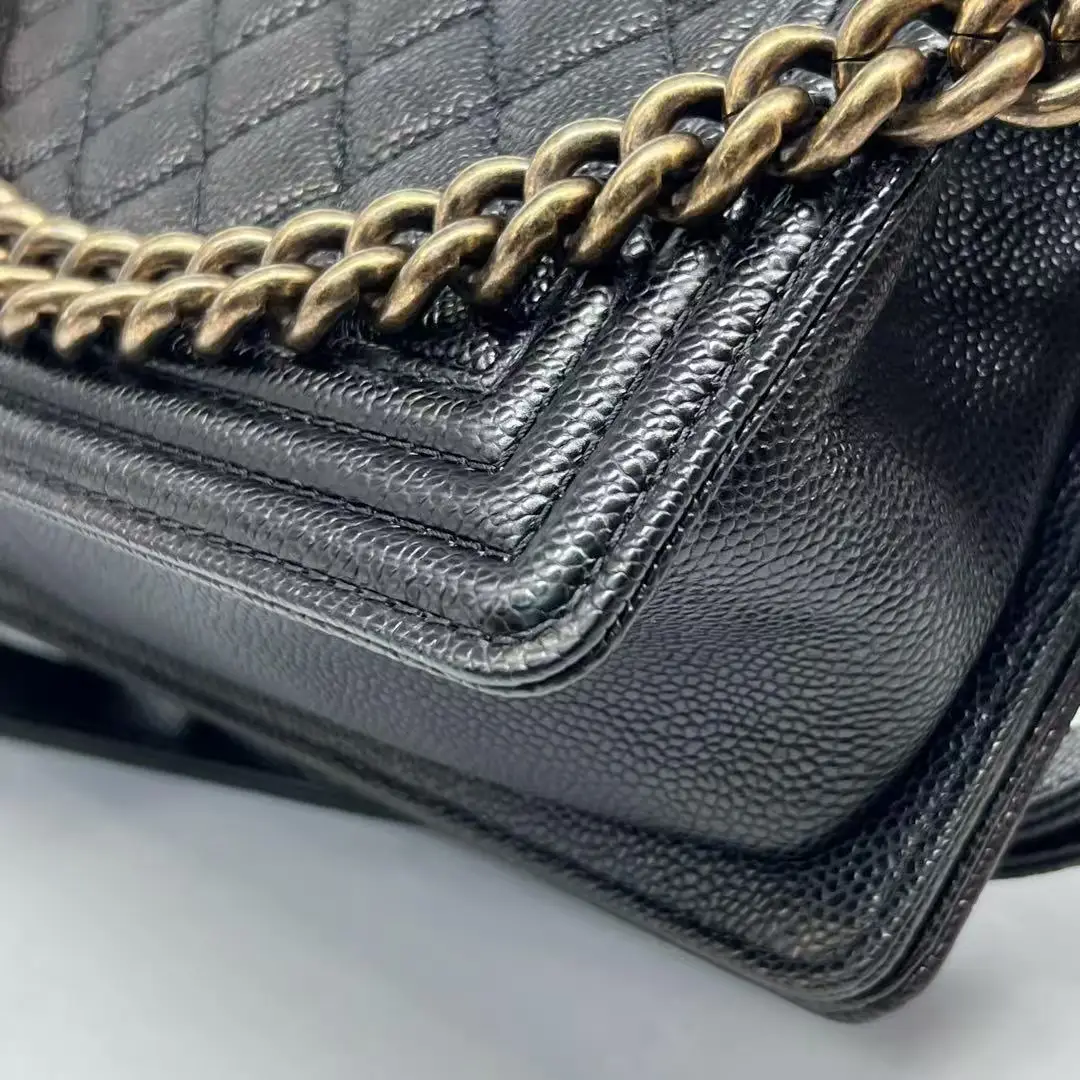 CHANEL Medium Boy Bag Black Caviar Leather Gold Hardware CHANEL Medium Boy Bag Black Caviar Leather Gold Hardware