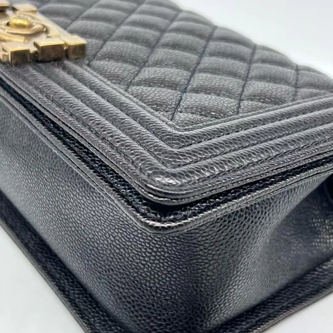 CHANEL Medium Boy Bag Black Caviar Leather Gold Hardware CHANEL Medium Boy Bag Black Caviar Leather Gold Hardware