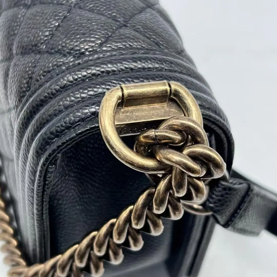 CHANEL Medium Boy Bag Black Caviar Leather Gold Hardware CHANEL Medium Boy Bag Black Caviar Leather Gold Hardware