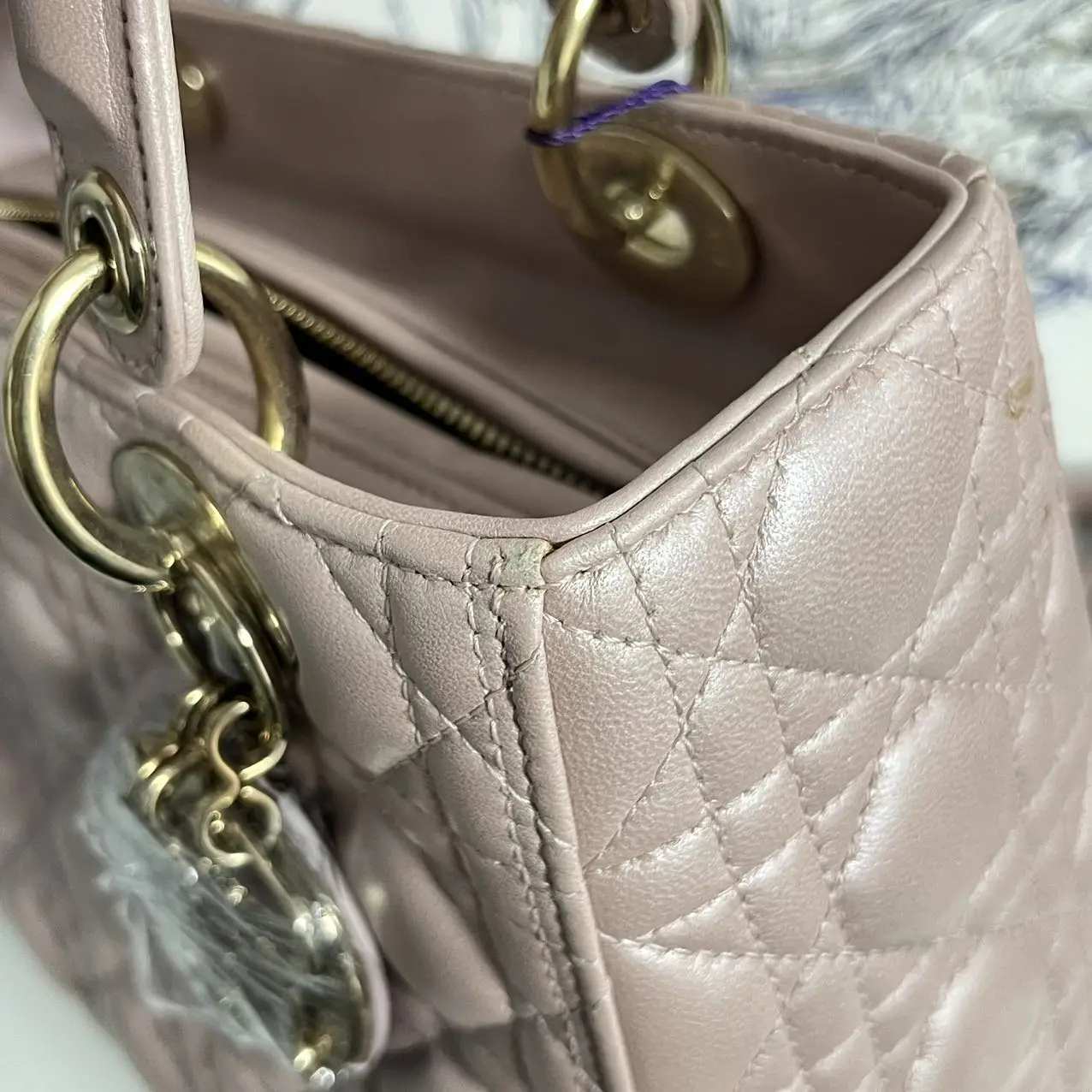 DIOR Pearl Pink Lambskin Medium Lady Dior Bag DIOR Pearl Pink Lambskin Medium Lady Dior Bag