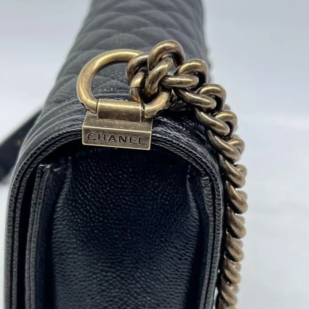 CHANEL Medium Boy Bag Black Caviar Leather Gold Hardware CHANEL Medium Boy Bag Black Caviar Leather Gold Hardware