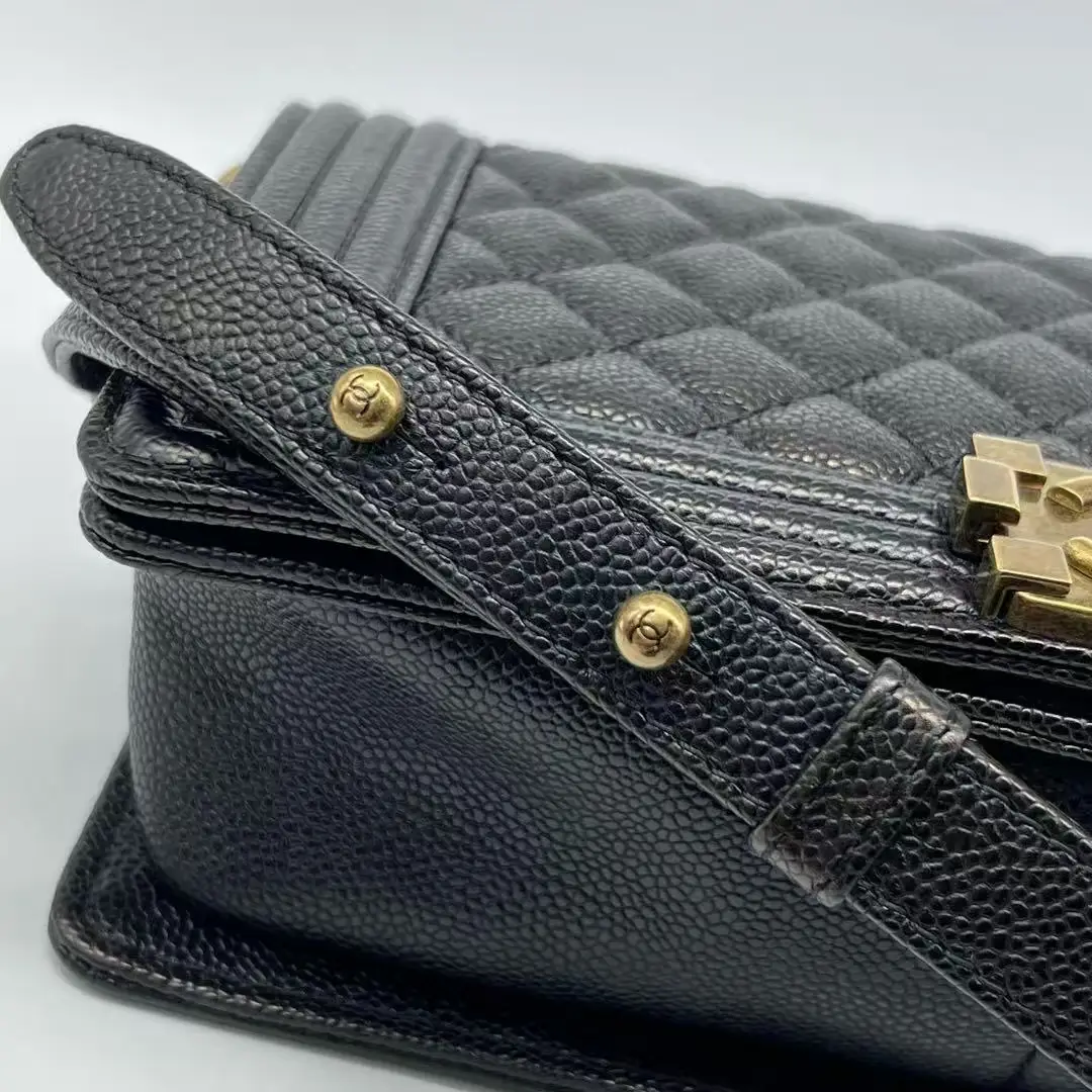 CHANEL Medium Boy Bag Black Caviar Leather Gold Hardware CHANEL Medium Boy Bag Black Caviar Leather Gold Hardware