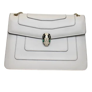BVLGARI White Leather Medium Serpenti Forever Flap Shoulder Bag