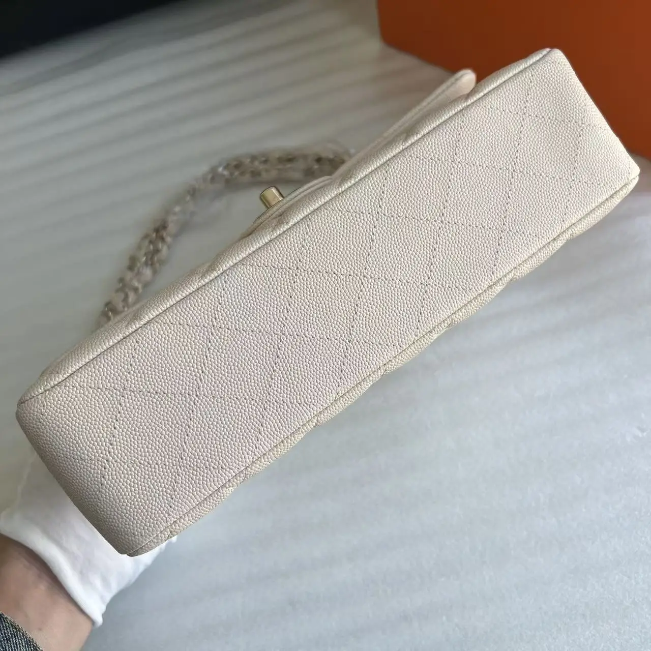 CHANEL Beige Medium Lambskin Classic Flap Handbag CHANEL Beige Medium Lambskin Classic Flap Handbag