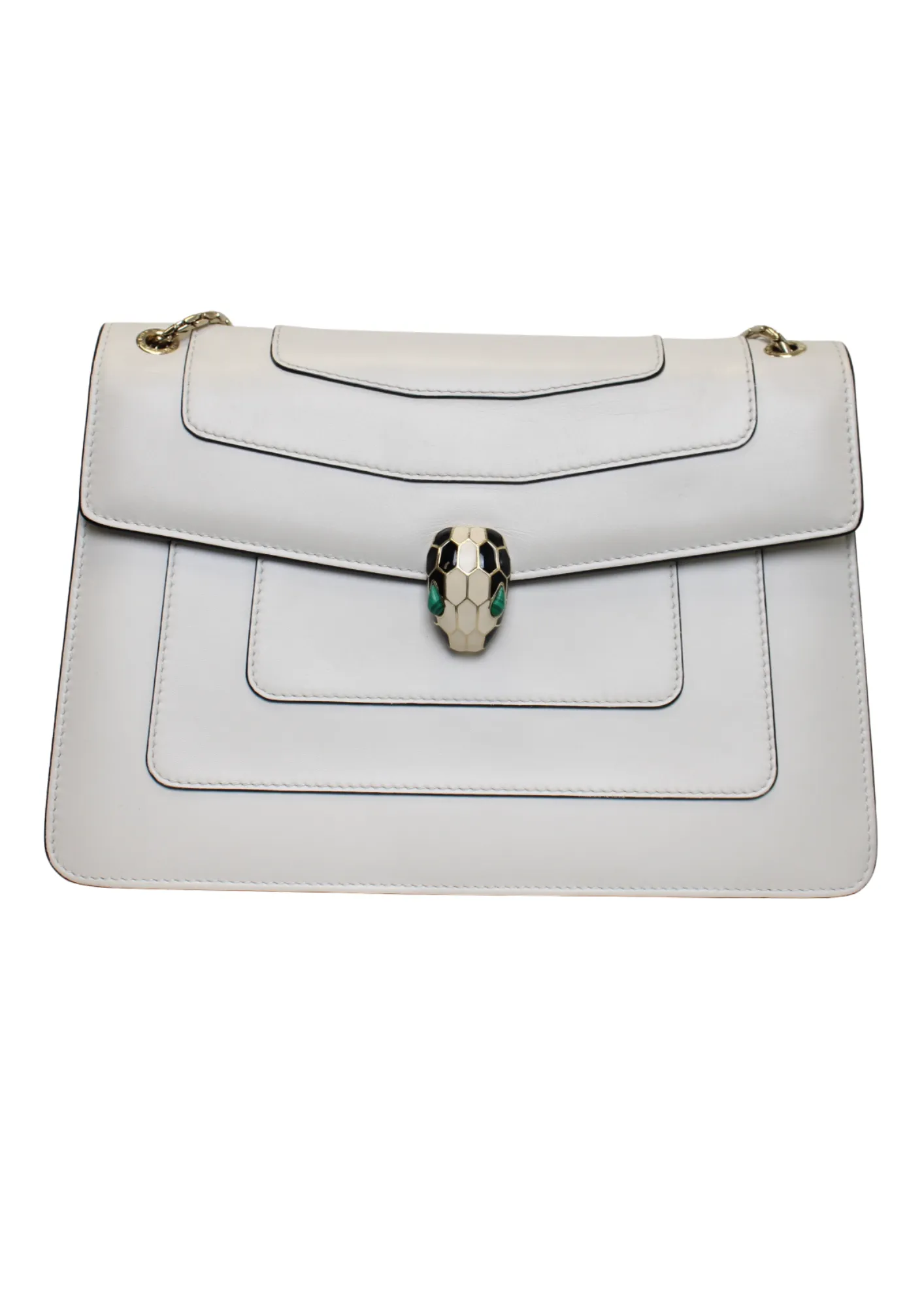 BVLGARI White Leather Medium Serpenti Forever Flap Shoulder Bag BVLGARI White Leather Medium Serpenti Forever Flap Shoulder Bag