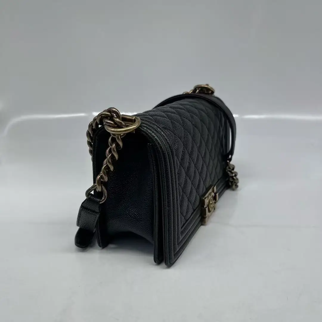 CHANEL Medium Boy Bag Black Caviar Leather Gold Hardware CHANEL Medium Boy Bag Black Caviar Leather Gold Hardware
