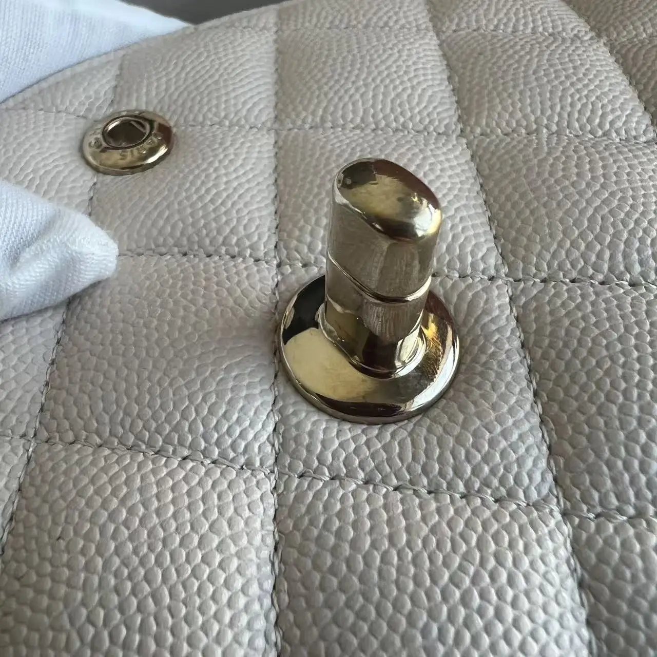 CHANEL Beige Medium Lambskin Classic Flap Handbag CHANEL Beige Medium Lambskin Classic Flap Handbag