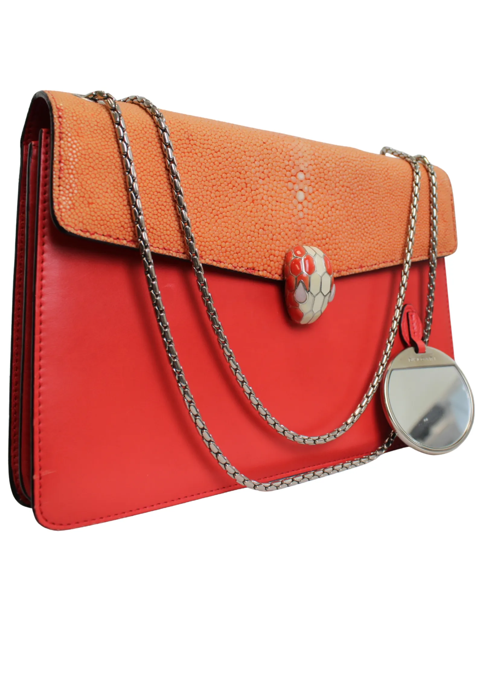 BVLGARI Embellished Orange Stingray Serpenti Shoulder Bag Forever Chain Strap BVLGARI Embellished Orange Stingray Serpenti Shoulder Bag Forever Chain Strap