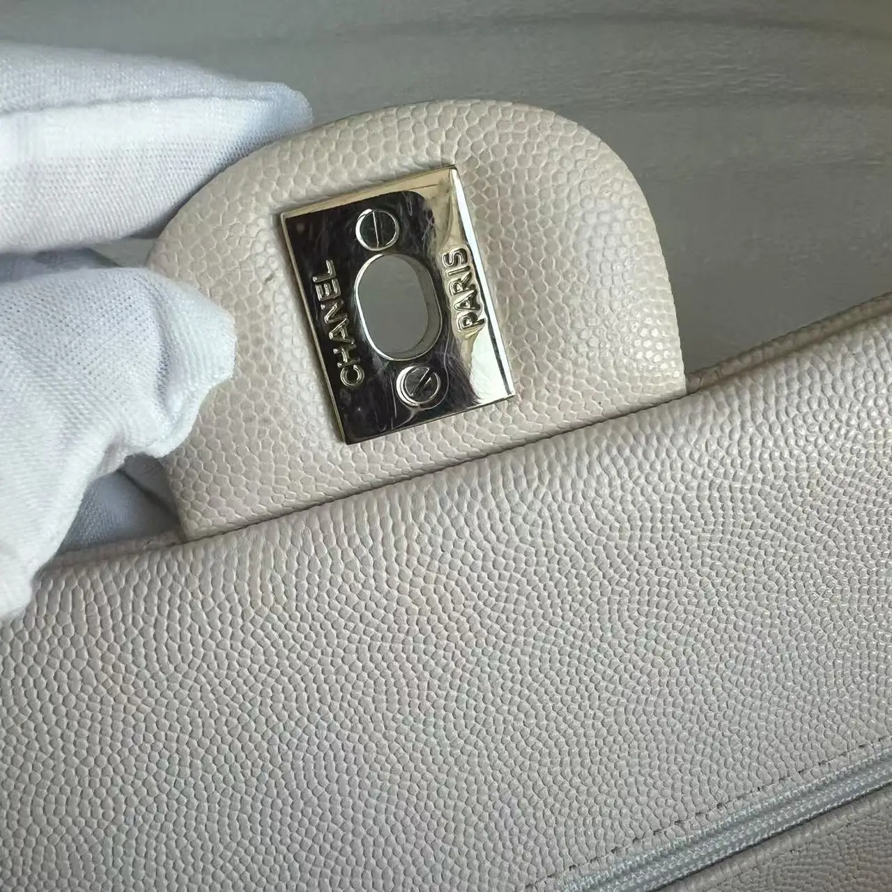 CHANEL Beige Medium Lambskin Classic Flap Handbag CHANEL Beige Medium Lambskin Classic Flap Handbag