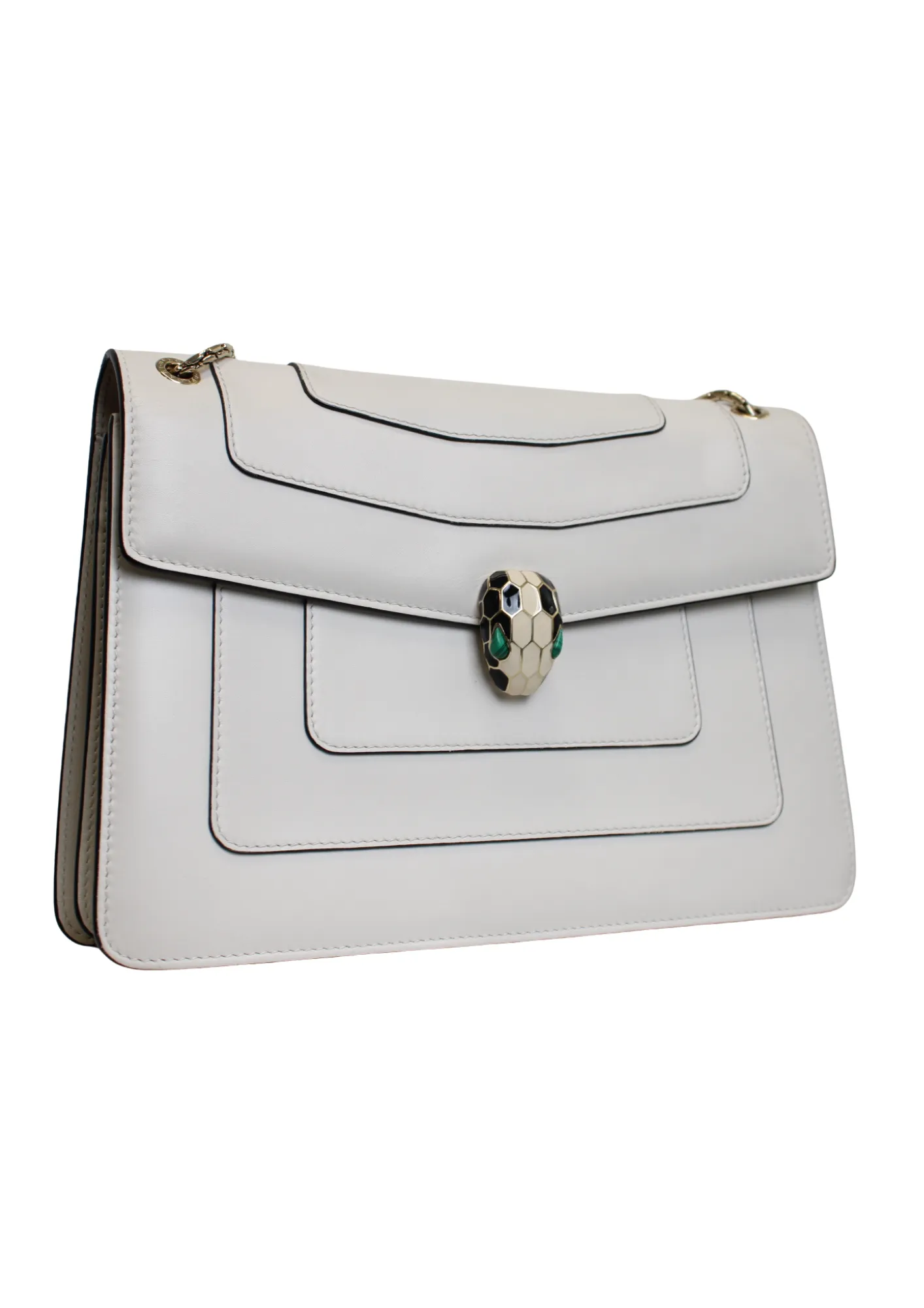 BVLGARI White Leather Medium Serpenti Forever Flap Shoulder Bag BVLGARI White Leather Medium Serpenti Forever Flap Shoulder Bag