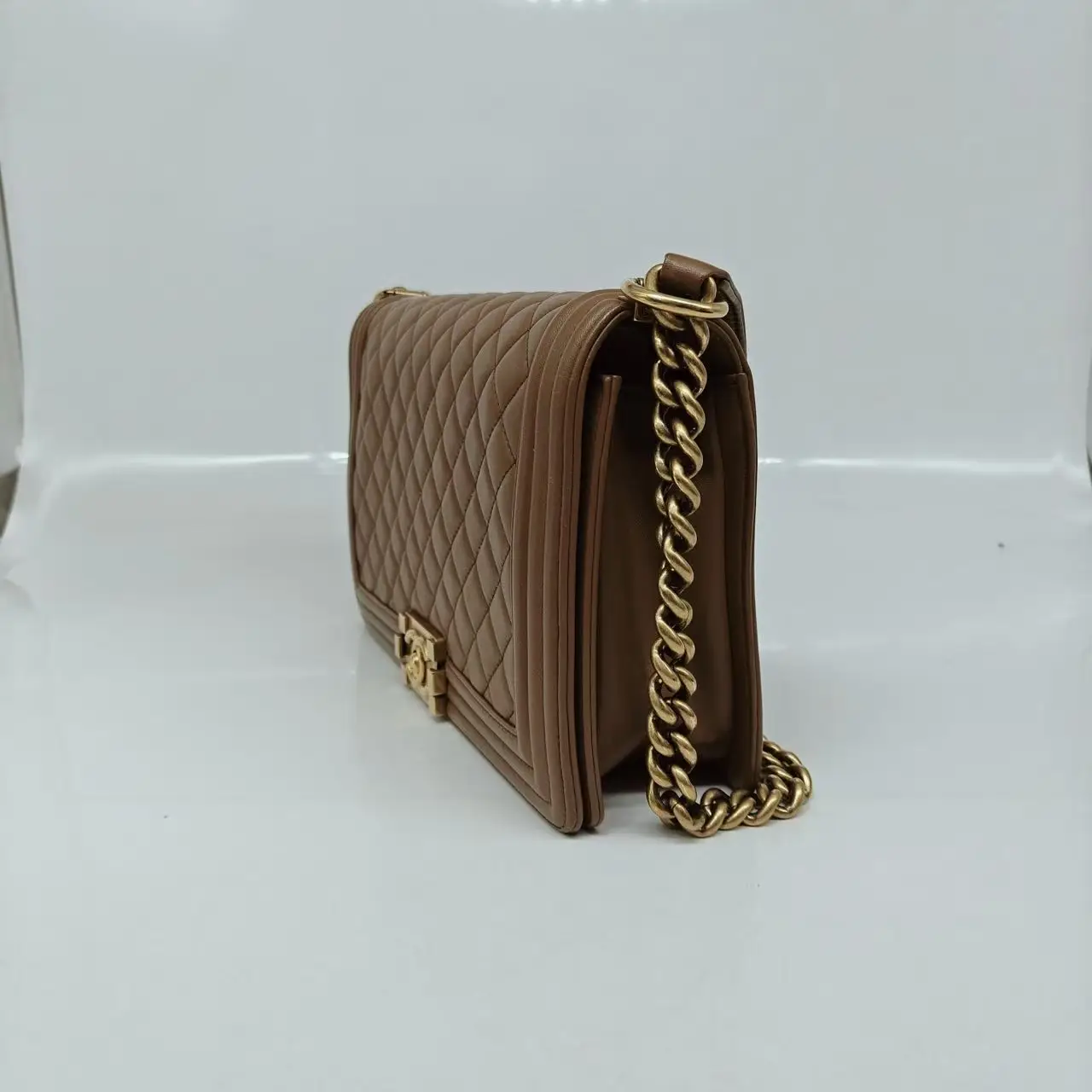 CHANEL Medium Boy Bag Beige Lambskin Gold Hardware CHANEL Medium Boy Bag Beige Lambskin Gold Hardware
