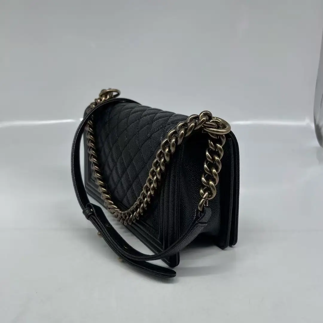CHANEL Medium Boy Bag Black Caviar Leather Gold Hardware CHANEL Medium Boy Bag Black Caviar Leather Gold Hardware