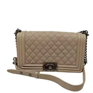 CHANEL Beige/Cream Caviar Leather Medium Boy Flap Bag