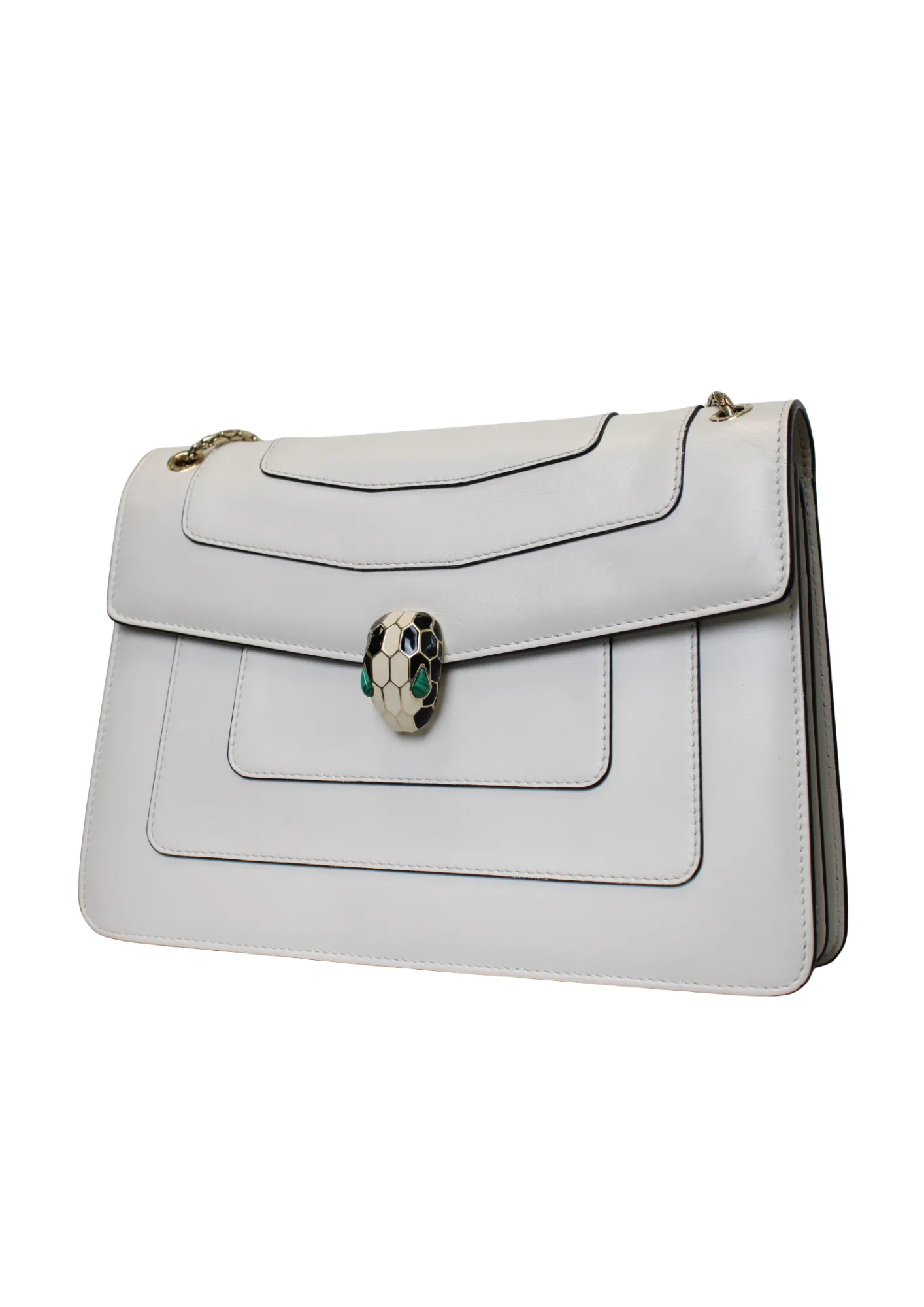 BVLGARI White Leather Medium Serpenti Forever Flap Shoulder Bag BVLGARI White Leather Medium Serpenti Forever Flap Shoulder Bag